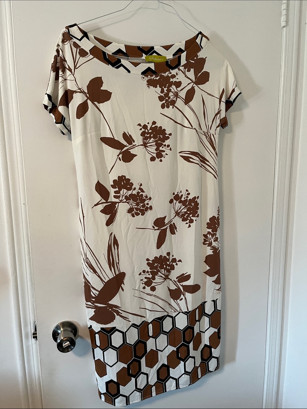 Cream Midi Dress with Brown Floral Print